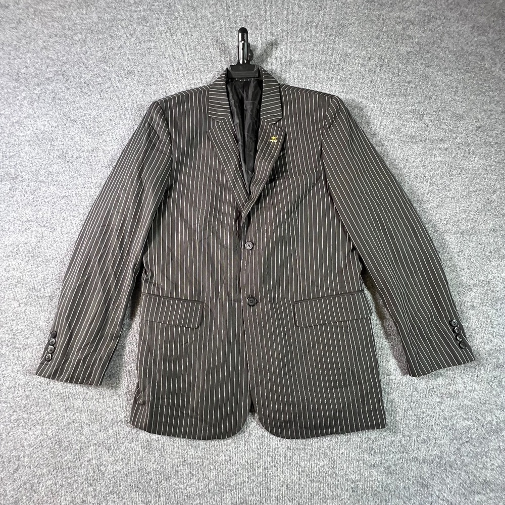 E.J. Samuel Blazer Coat Men's 40 Black Wool Striped Notch-Lapel Preppy Career